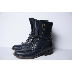 Justin Leather Navy Blue Kiltie Roper Cowboy Boots Womens Sz 6 B Style L0504